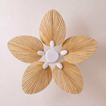 Modern Ceiling Fan with Palm Leaf Blades Iron Frame Remote Control Quiet Motor Reversible Airflow