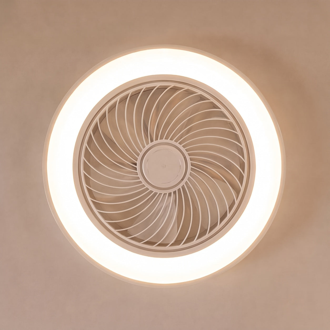 Modern Bladeless Ceiling Fan with Lights Flush Mount Iron Adjustable 72W LED Lighting