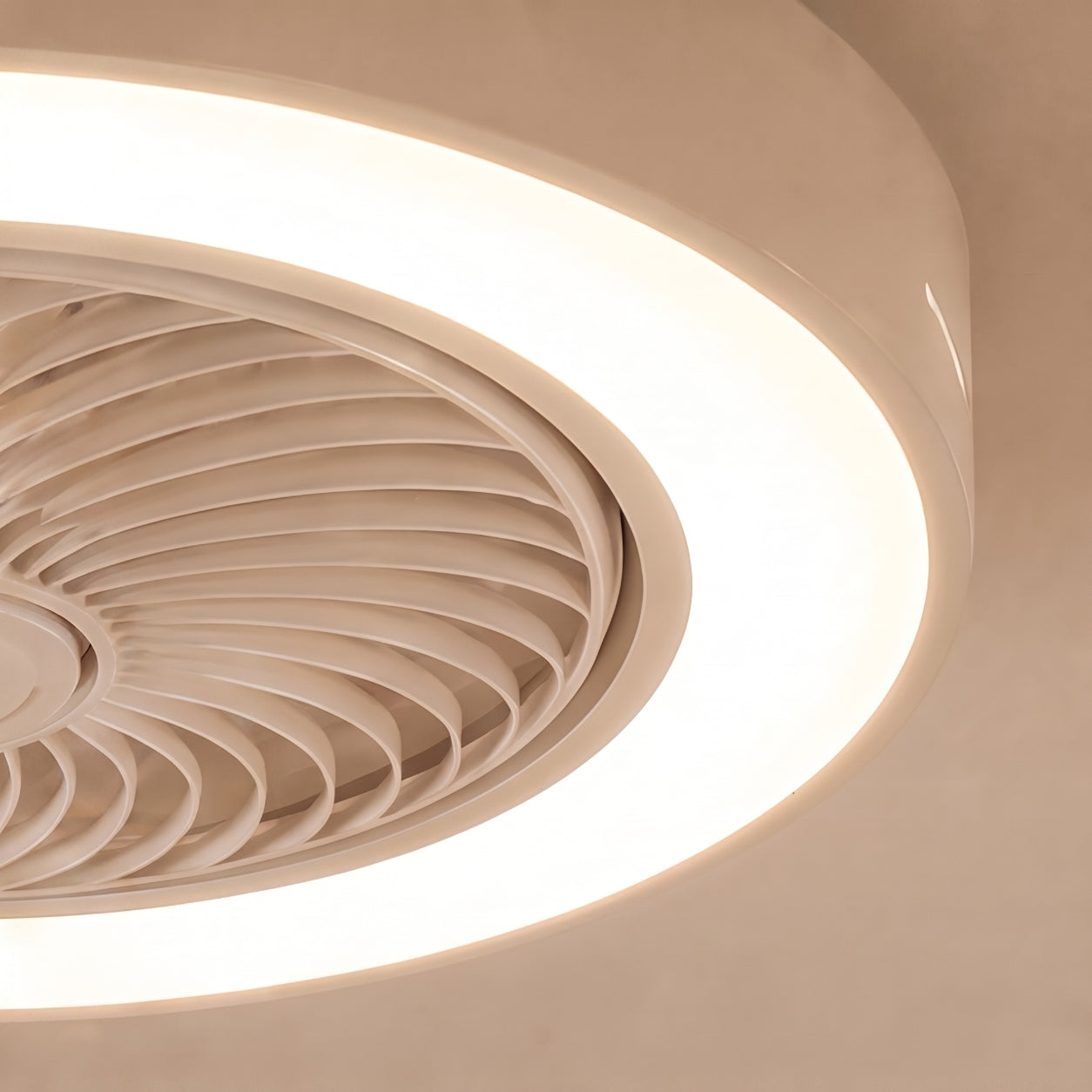 Modern Bladeless Ceiling Fan with Lights Flush Mount Iron Adjustable 72W LED Lighting
