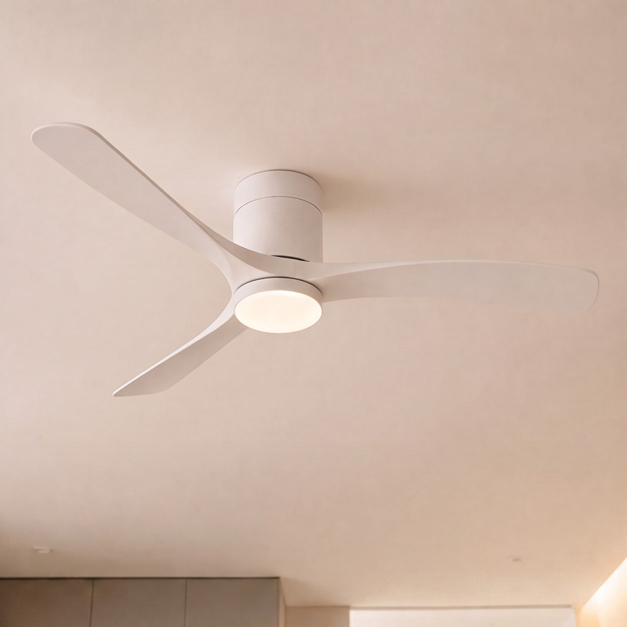 Modern Flush Mount Ceiling Fan with LED Light DC Motor 2400 Lumens Adjustable Color Temperature