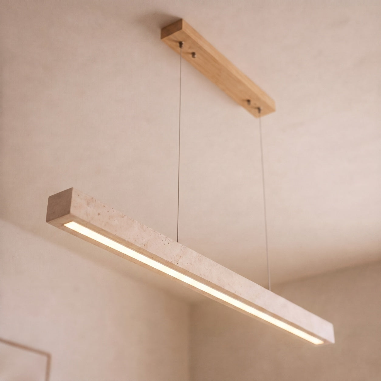 Modern Pendant Lamp Adjustable Height LED Lighting Travertine Shade for Kitchen Island