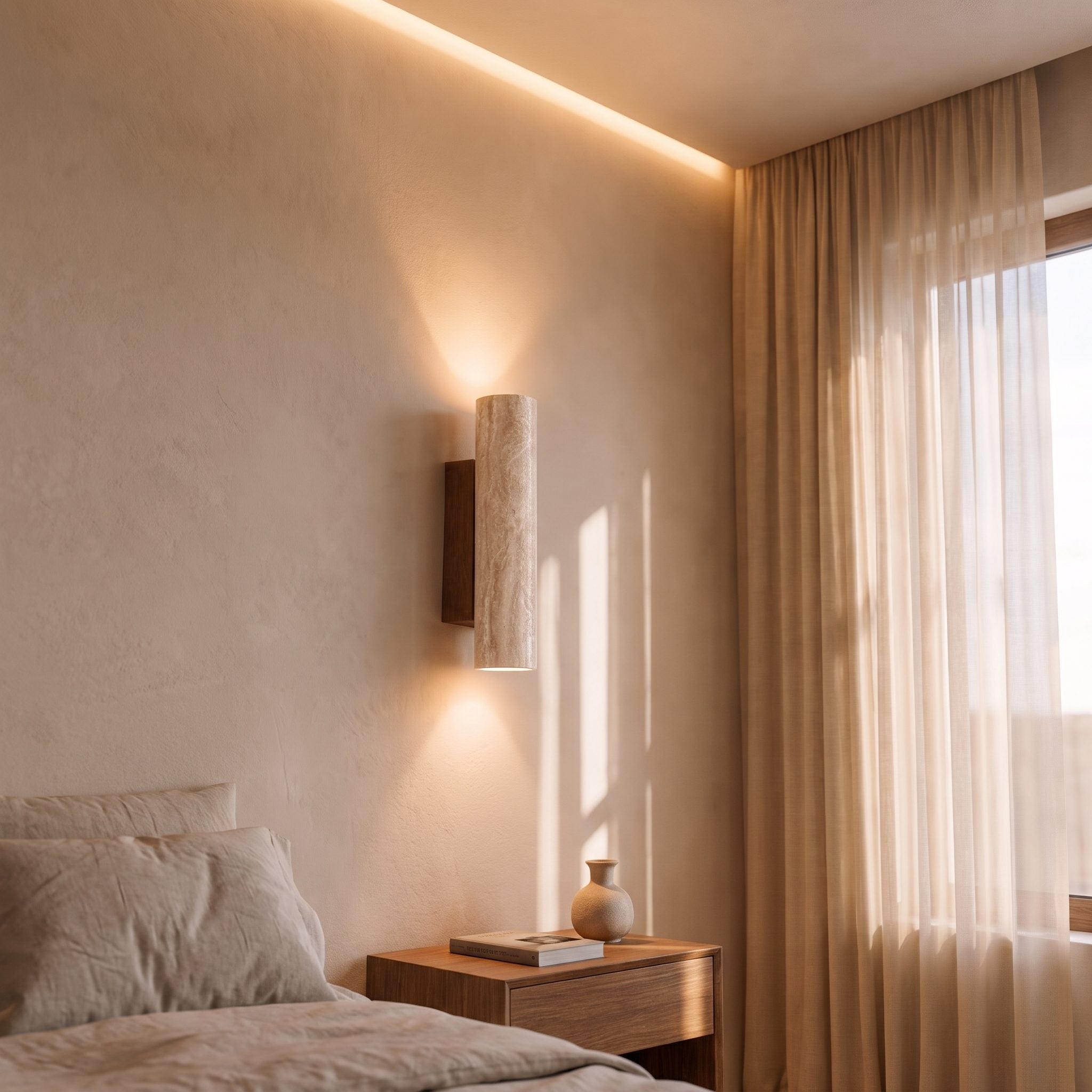 Minimalist Wall Light Up Down Sconce Travertine Stone LED 3000K Warm White Hardwired