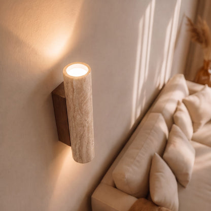 Minimalist Wall Light Up Down Sconce Travertine Stone LED 3000K Warm White Hardwired
