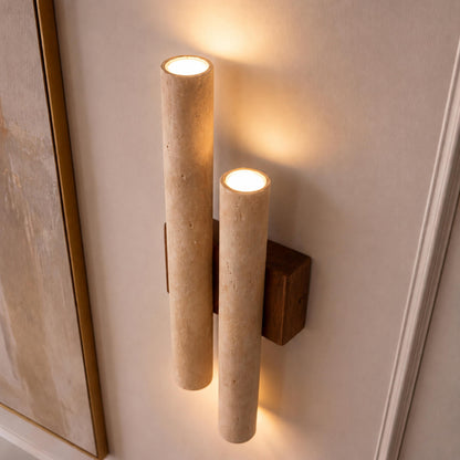 Modern Wall Light Wall Mounted Natural Travertine Shade Walnut Wood Base LED Compatible G9 Bulb