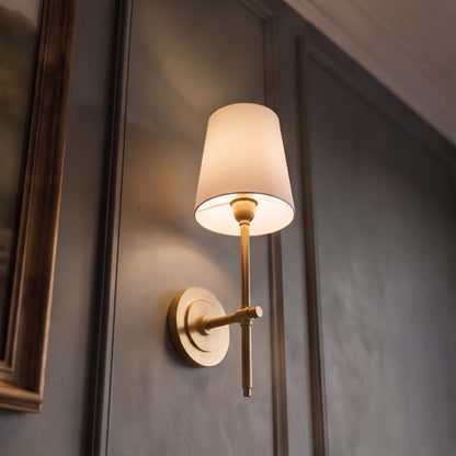 Modern Wall Sconce Indoor Light Wall Mounted Brass Tapered Fabric Shade LED Compatible