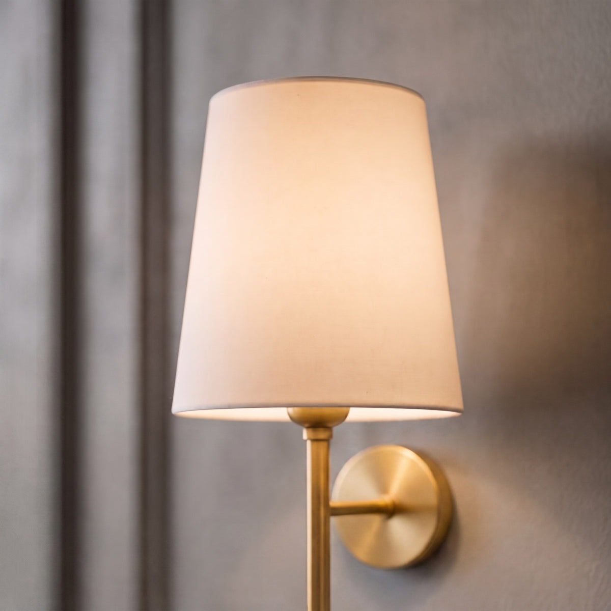 Modern Wall Sconce Indoor Light Wall Mounted Brass Tapered Fabric Shade LED Compatible