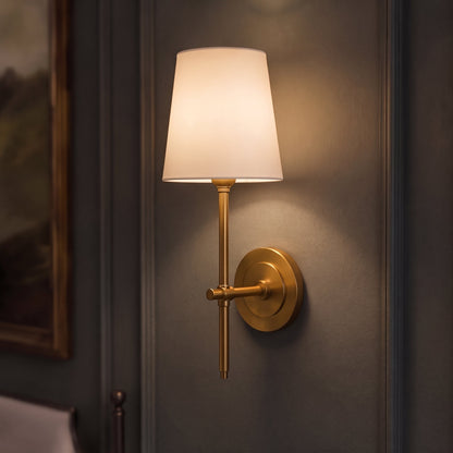 Modern Wall Sconce Indoor Light Wall Mounted Brass Tapered Fabric Shade LED Compatible