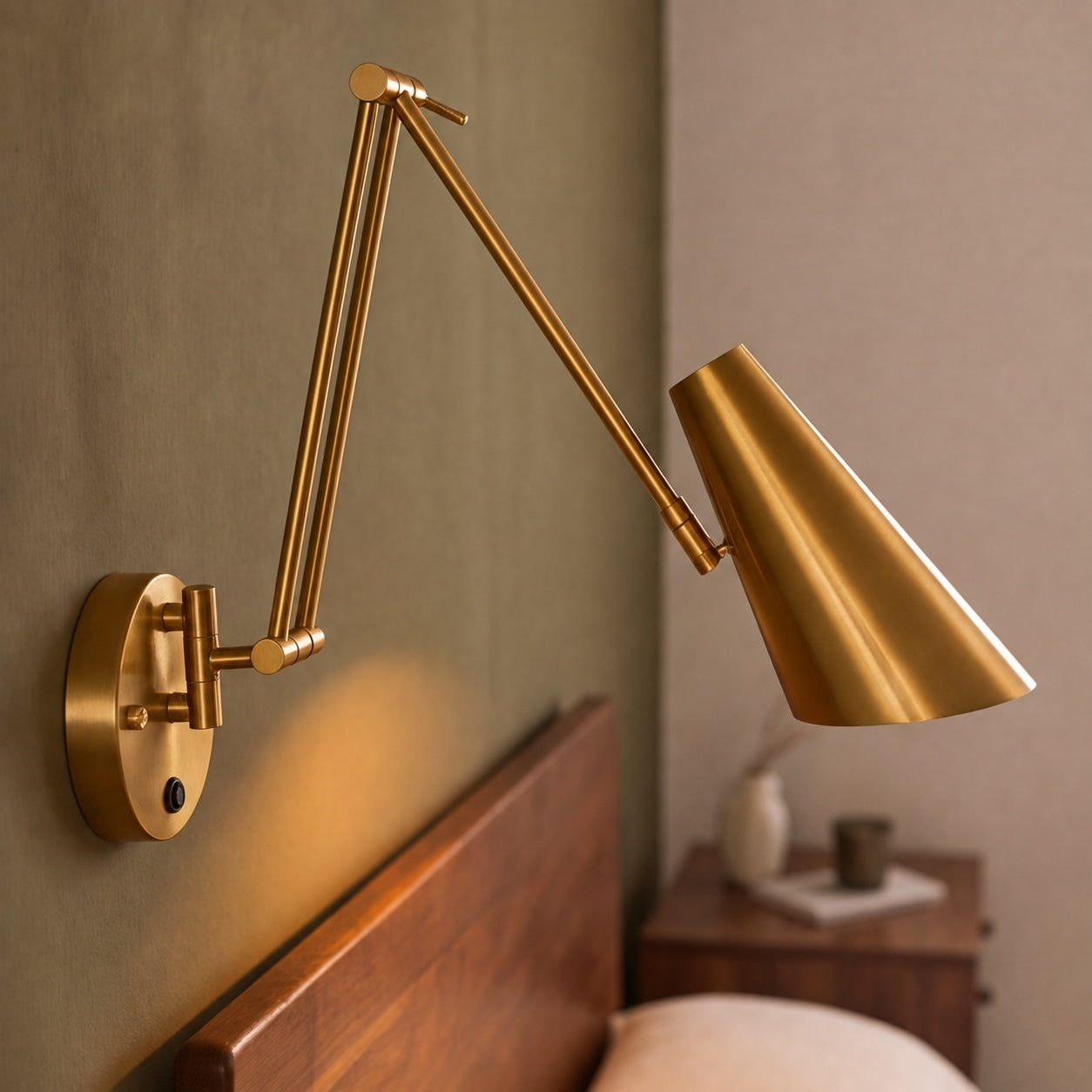 Industrial Wall Light Adjustable Swing Arm Metal Fixture LED Matte Black Gold Accents