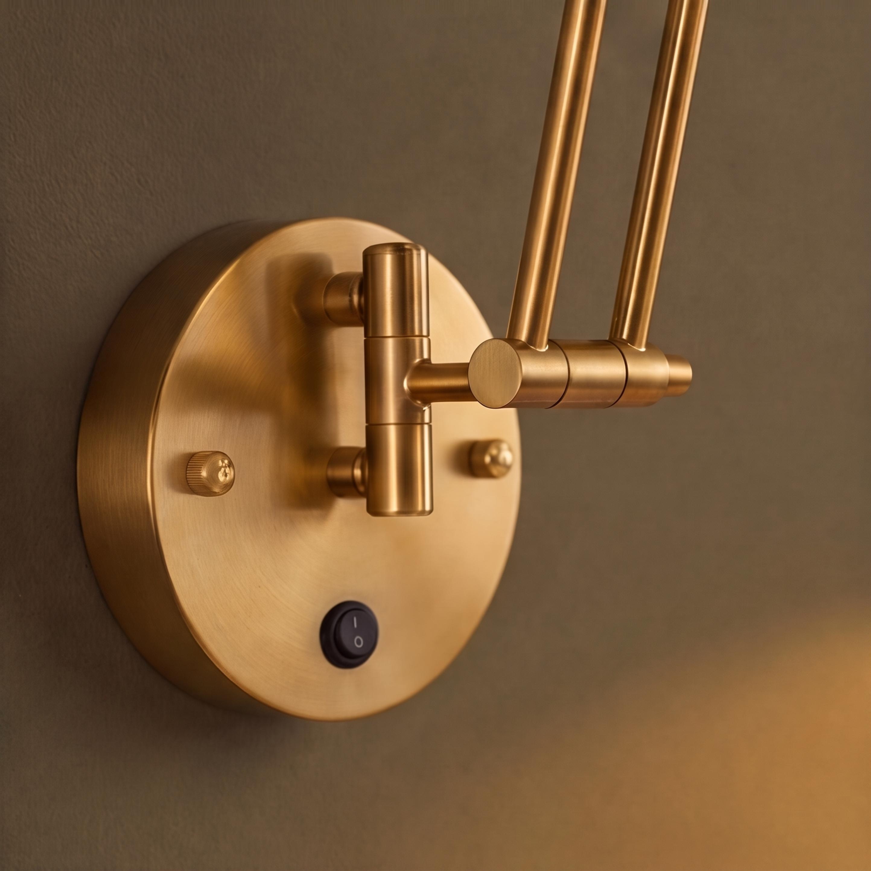 Industrial Wall Light Adjustable Swing Arm Metal Fixture LED Matte Black Gold Accents