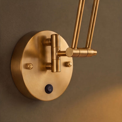 Industrial Wall Light Adjustable Swing Arm Metal Fixture LED Matte Black Gold Accents