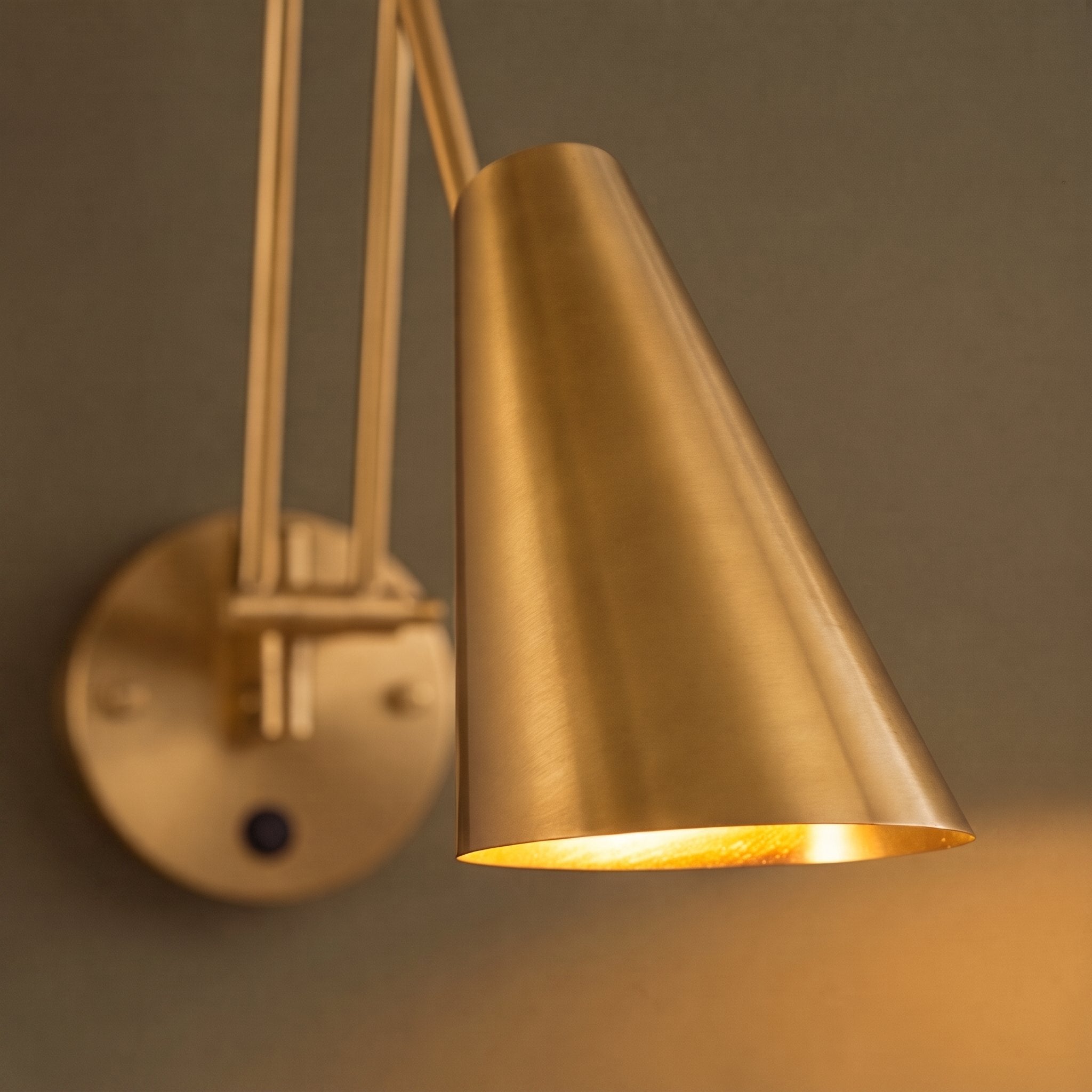 Industrial Wall Light Adjustable Swing Arm Metal Fixture LED Matte Black Gold Accents