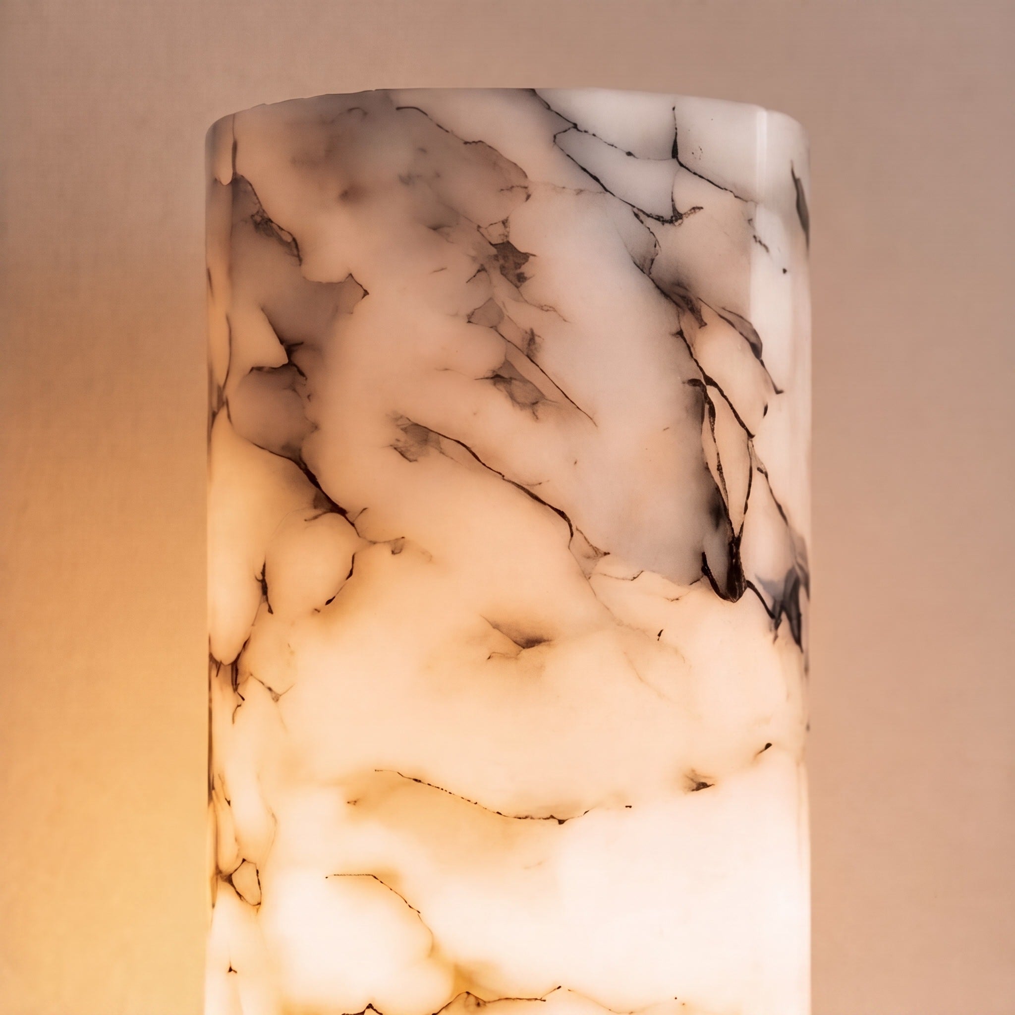 Contemporary Wall Light Wall Mounted Alabaster Cylinder Fluted Copper Base LED Sconce 38cm