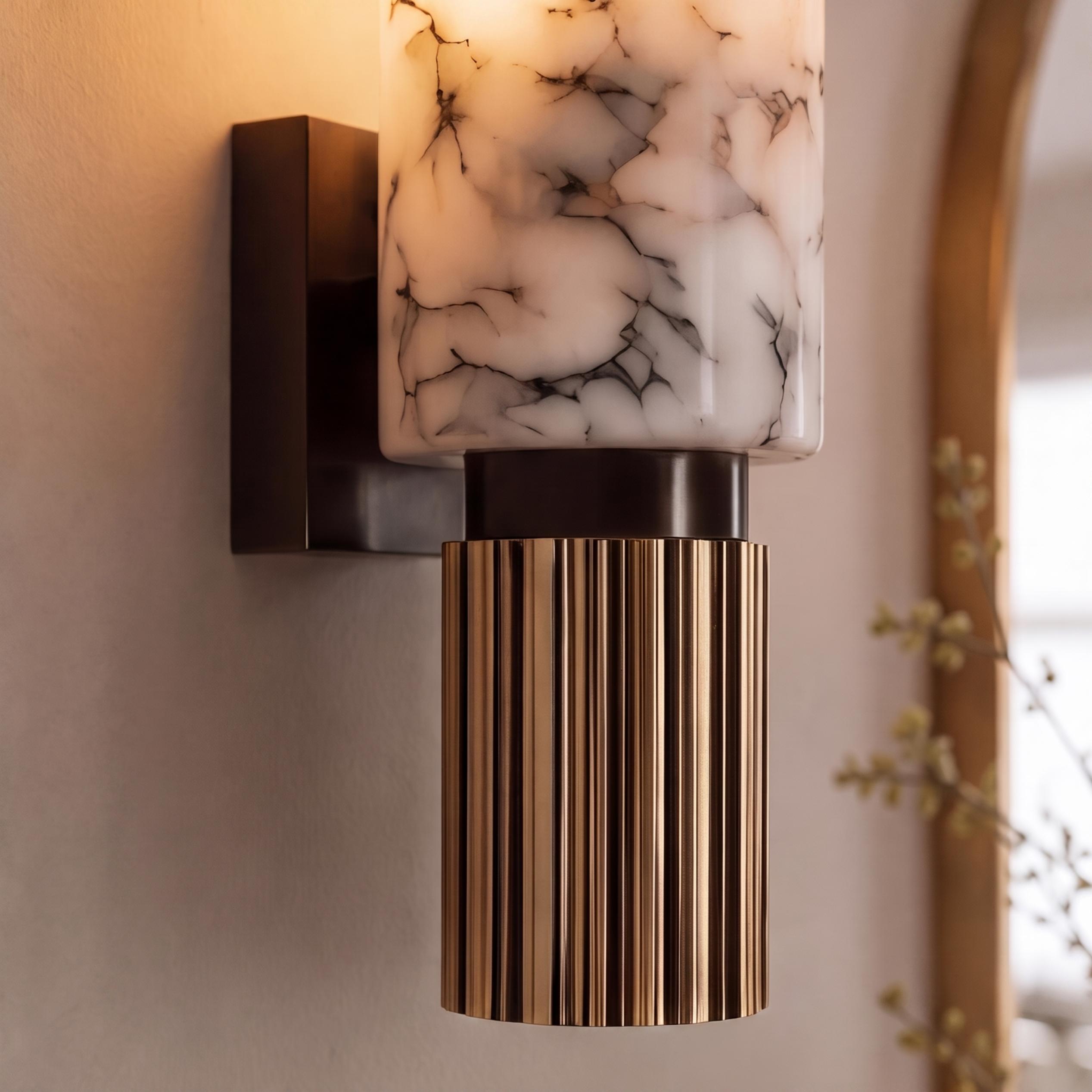Contemporary Wall Light Wall Mounted Alabaster Cylinder Fluted Copper Base LED Sconce 38cm