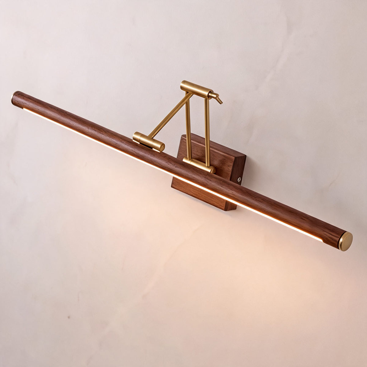 Modern Walnut Wall Light Adjustable LED Sconce Fixture with Brass and Acrylic Components