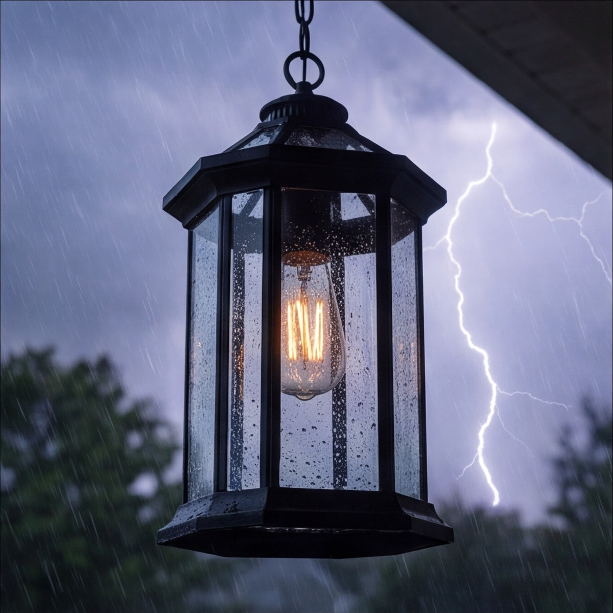 Traditional IP65 Outdoor Pendant Light with Clear Glass – Black Hanging Lantern