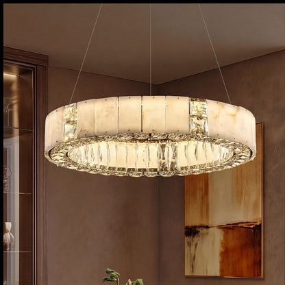 Modern Crystal Chandelier Hanging Light Fixture with Adjustable LED Alabaster Design