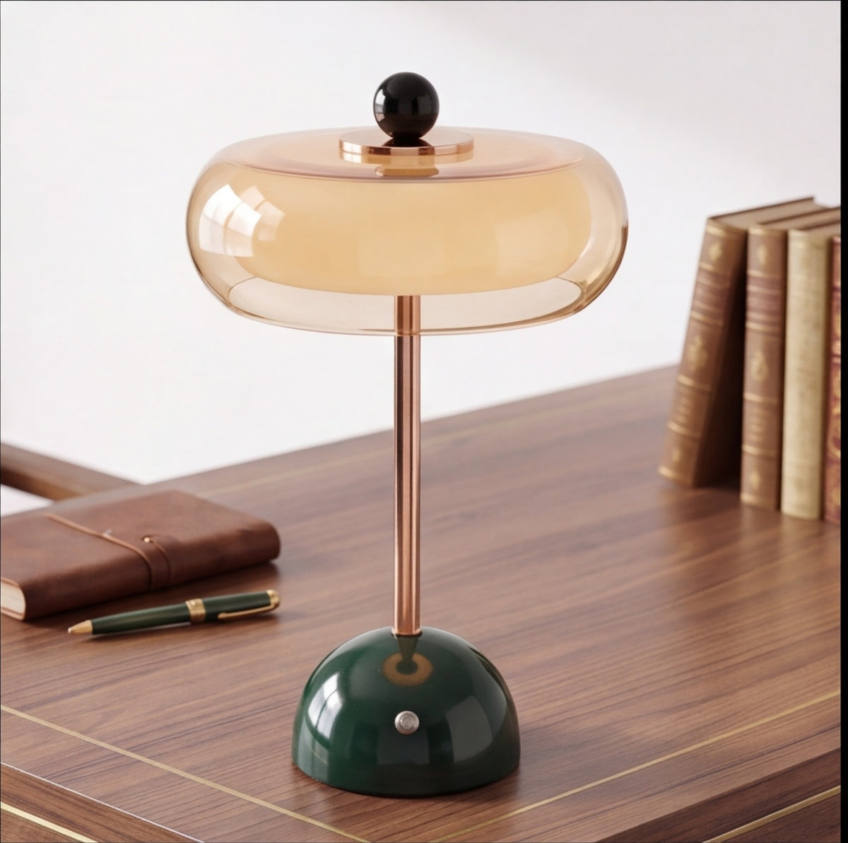 Contemporary Table Lamp Cordless Metal and Fabric Adjustable Brightness for Bedside Use
