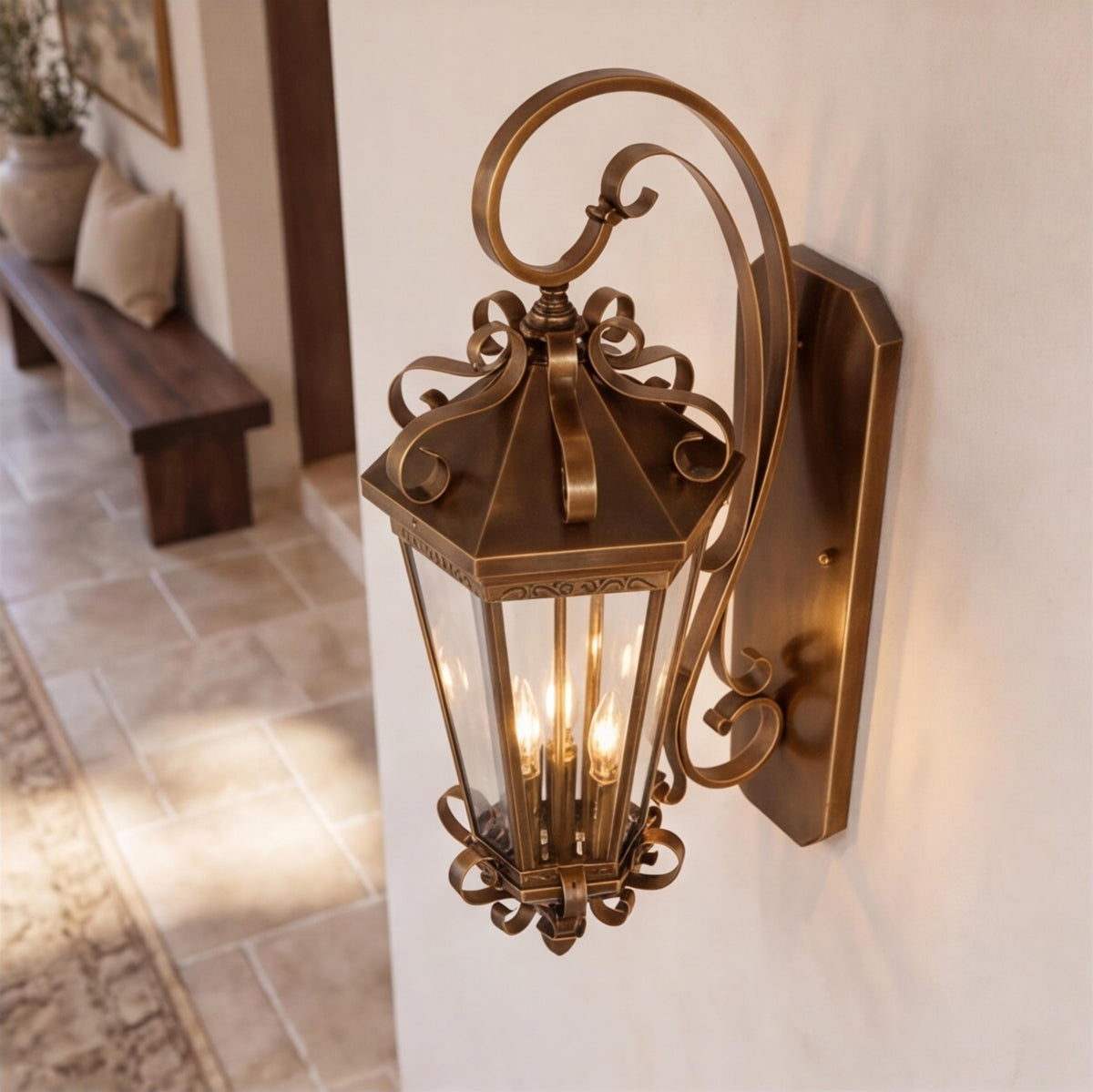 Large Traditional IP65 Outdoor Wall Light with Clear Glass &amp; Brushed Antique Bronze Finish