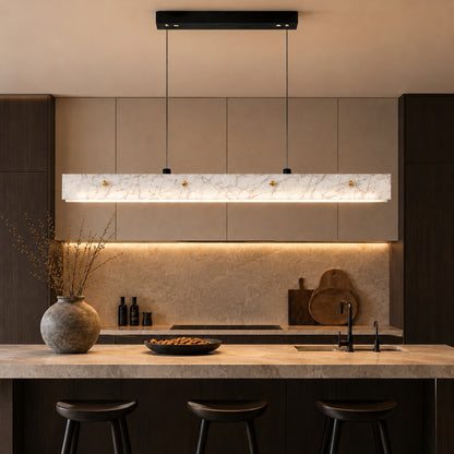 Modern Pendant Light Adjustable Hanging Stainless Steel and Marble LED Fixture for Kitchen Island