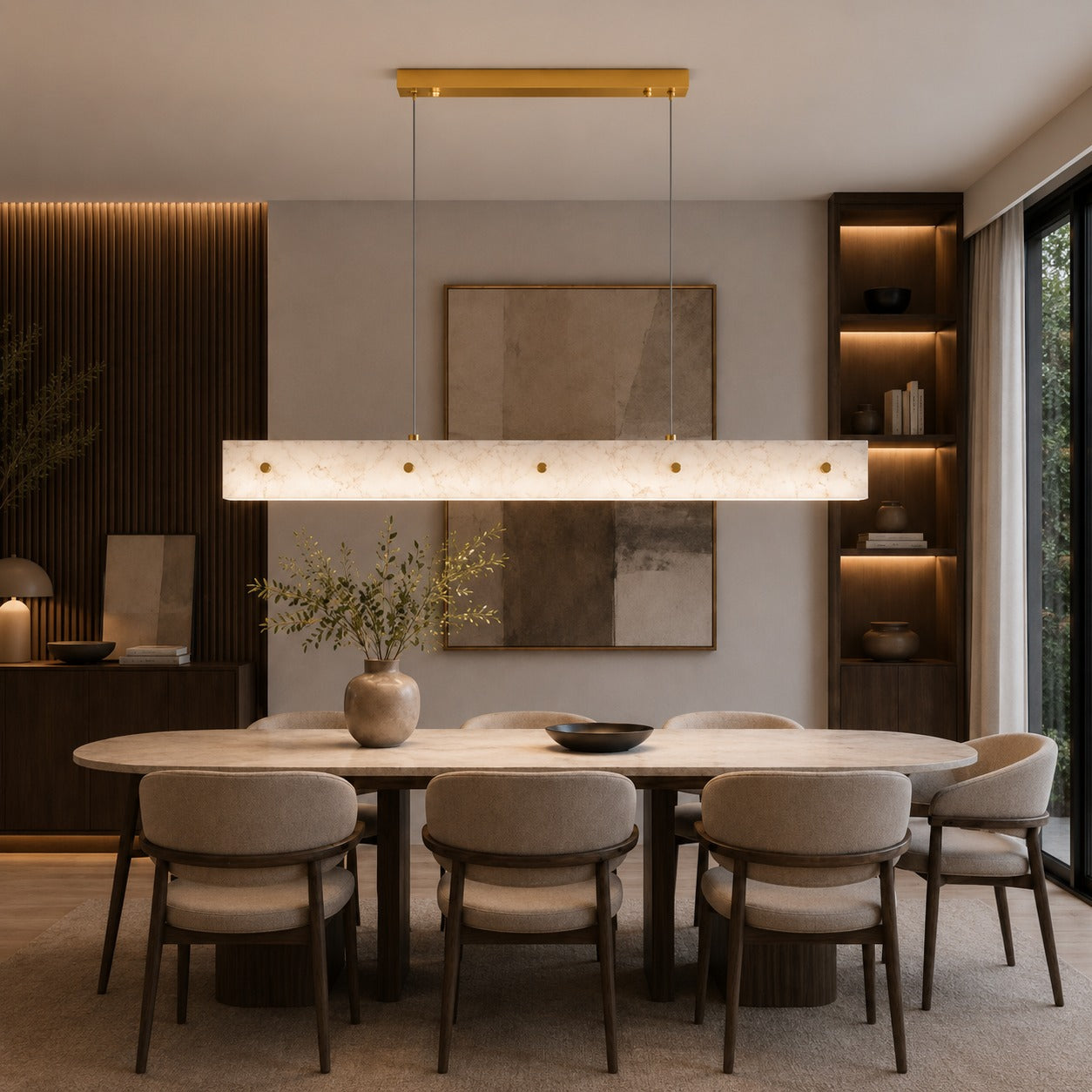 Modern Pendant Light Adjustable Hanging Stainless Steel and Marble LED Fixture for Kitchen Island