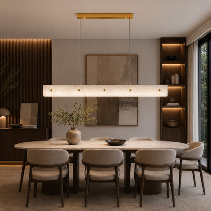 Modern Pendant Light Adjustable Hanging Stainless Steel and Marble LED Fixture for Kitchen Island