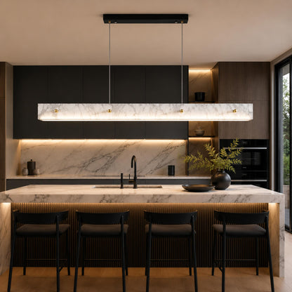 Modern Pendant Light Adjustable Hanging Stainless Steel and Marble LED Fixture for Kitchen Island