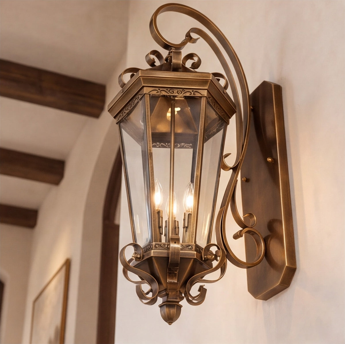 Large Traditional IP65 Outdoor Wall Light with Clear Glass &amp; Brushed Antique Bronze Finish