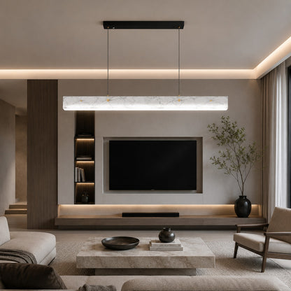Modern Pendant Light Adjustable Hanging Stainless Steel and Marble LED Fixture for Kitchen Island