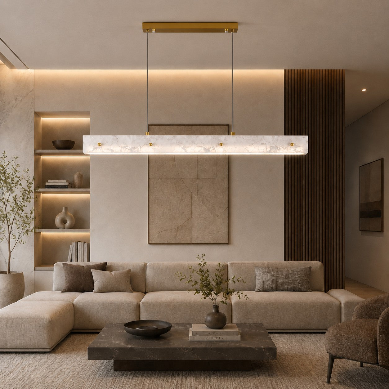 Modern Pendant Light Adjustable Hanging Stainless Steel and Marble LED Fixture for Kitchen Island