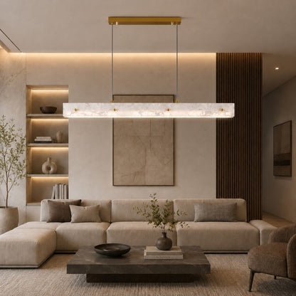 Modern Pendant Light Adjustable Hanging Stainless Steel and Marble LED Fixture for Kitchen Island