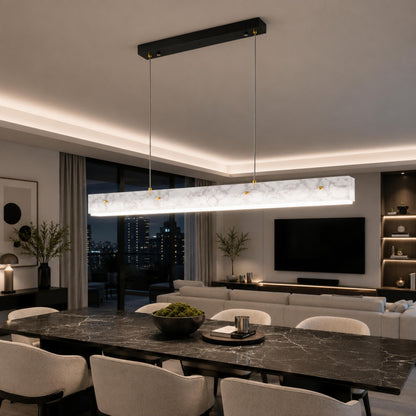 Modern Pendant Light Adjustable Hanging Stainless Steel and Marble LED Fixture for Kitchen Island