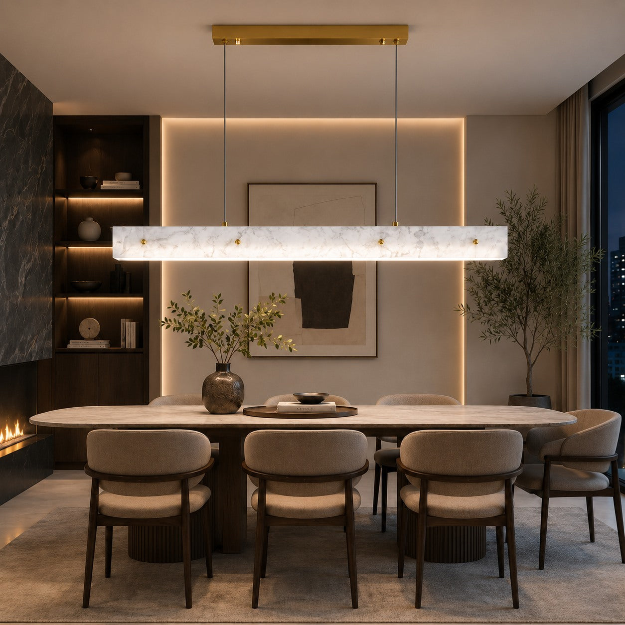 Modern Pendant Light Adjustable Hanging Stainless Steel and Marble LED Fixture for Kitchen Island