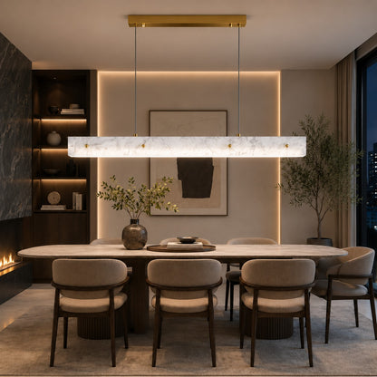 Modern Pendant Light Adjustable Hanging Stainless Steel and Marble LED Fixture for Kitchen Island