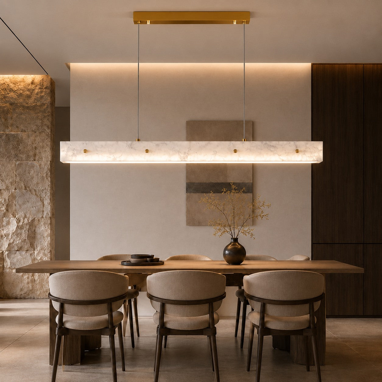 Modern Pendant Light Adjustable Hanging Stainless Steel and Marble LED Fixture for Kitchen Island