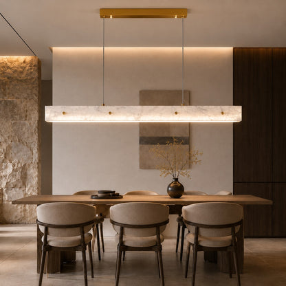 Modern Pendant Light Adjustable Hanging Stainless Steel and Marble LED Fixture for Kitchen Island