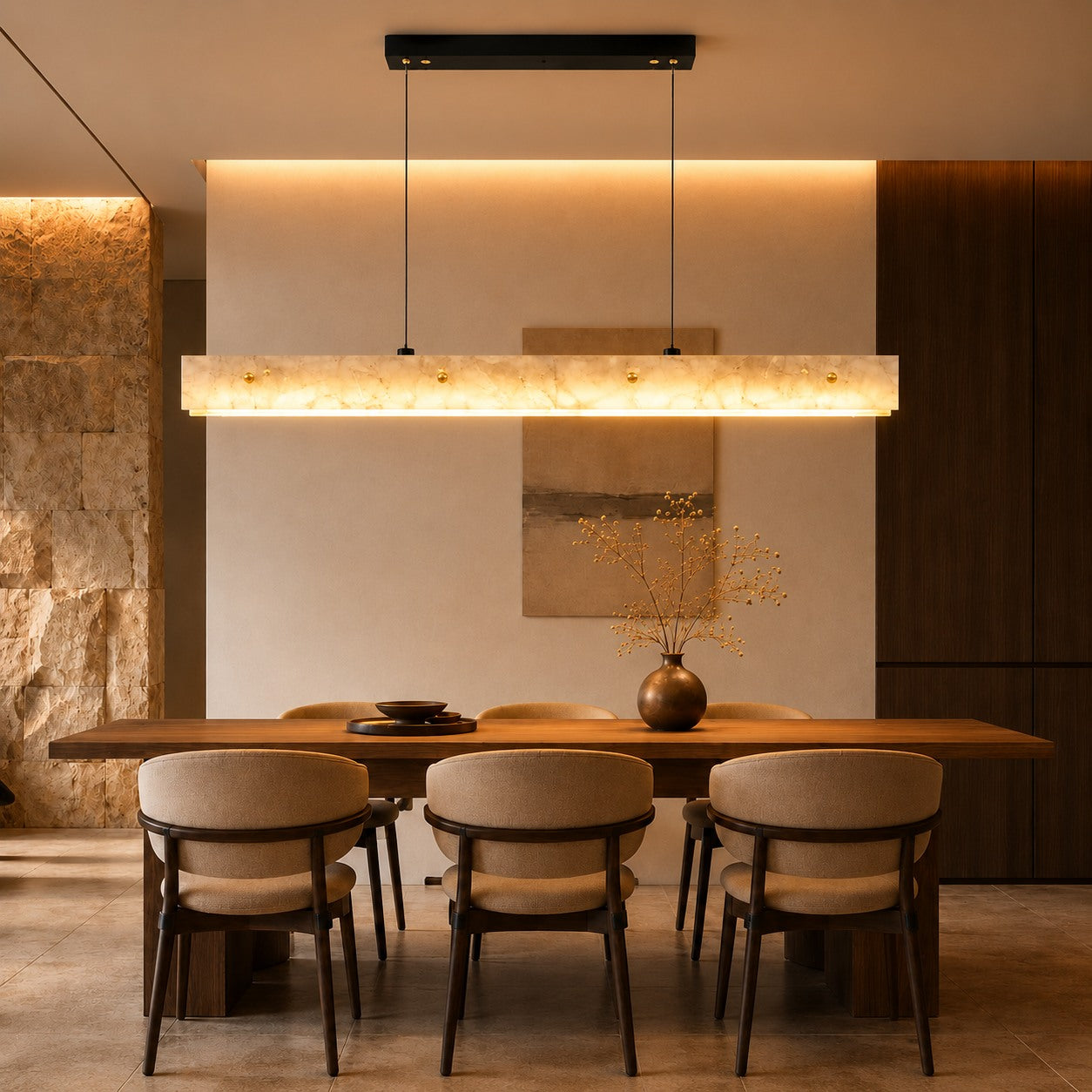 Modern Pendant Light Adjustable Hanging Stainless Steel and Marble LED Fixture for Kitchen Island