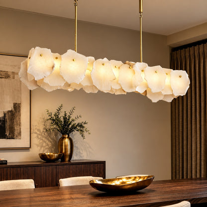 Modern Linear Chandelier Hanging Alabaster Shades Gold Suspension LED Light Fixture