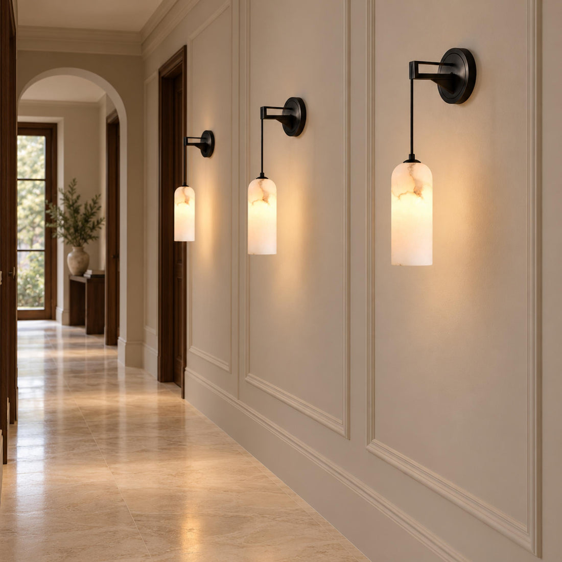 Modern Wall Lamp Wall Mounted Brass Alabaster Shade LED E14 Socket Indoor Lighting