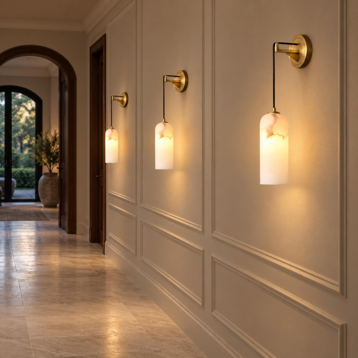 Modern Wall Lamp Wall Mounted Brass Alabaster Shade LED E14 Socket Indoor Lighting