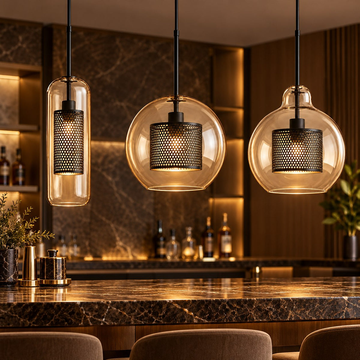 Modern Glass Pendant Light Adjustable Hanging Fixture with LED Technology for Kitchen Island