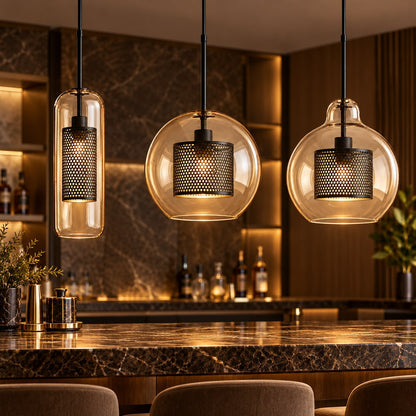 Modern Glass Pendant Light Adjustable Hanging Fixture with LED Technology for Kitchen Island