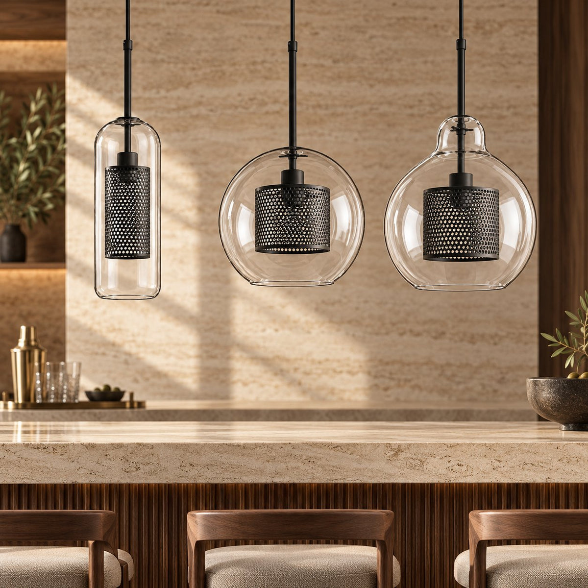 Modern Glass Pendant Light Adjustable Hanging Fixture with LED Technology for Kitchen Island