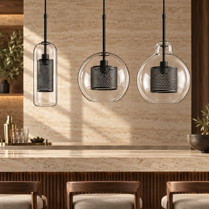 Modern Glass Pendant Light Adjustable Hanging Fixture with LED Technology for Kitchen Island