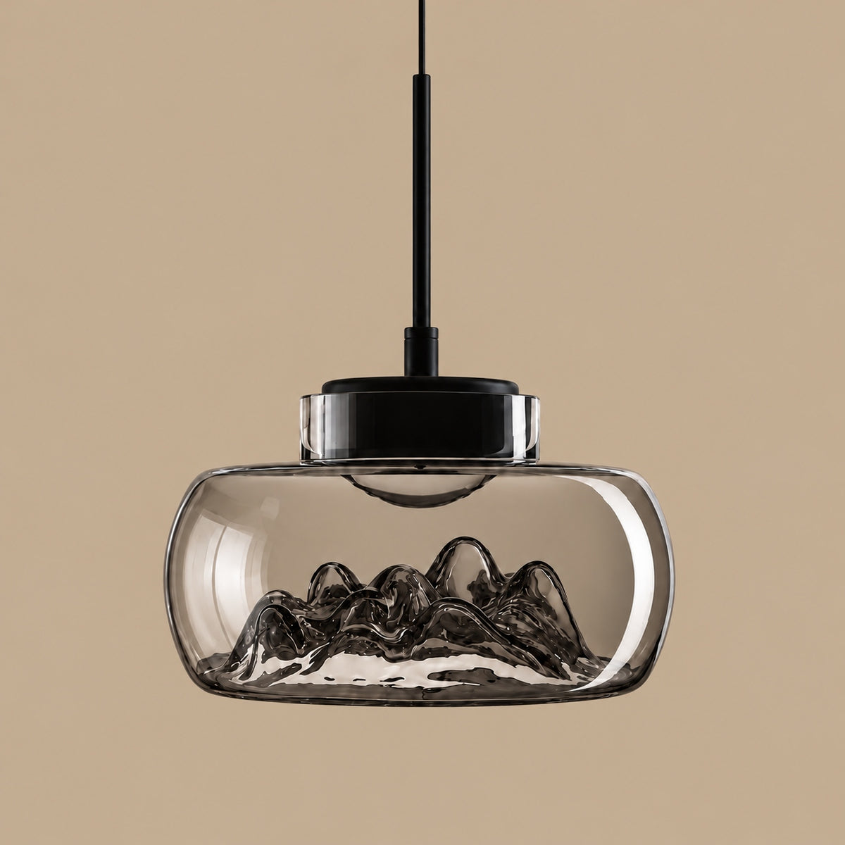 Modern Glass Pendant Lighting Hanging Fixture with Iron Frame and Textured Interior for Warm Illumination