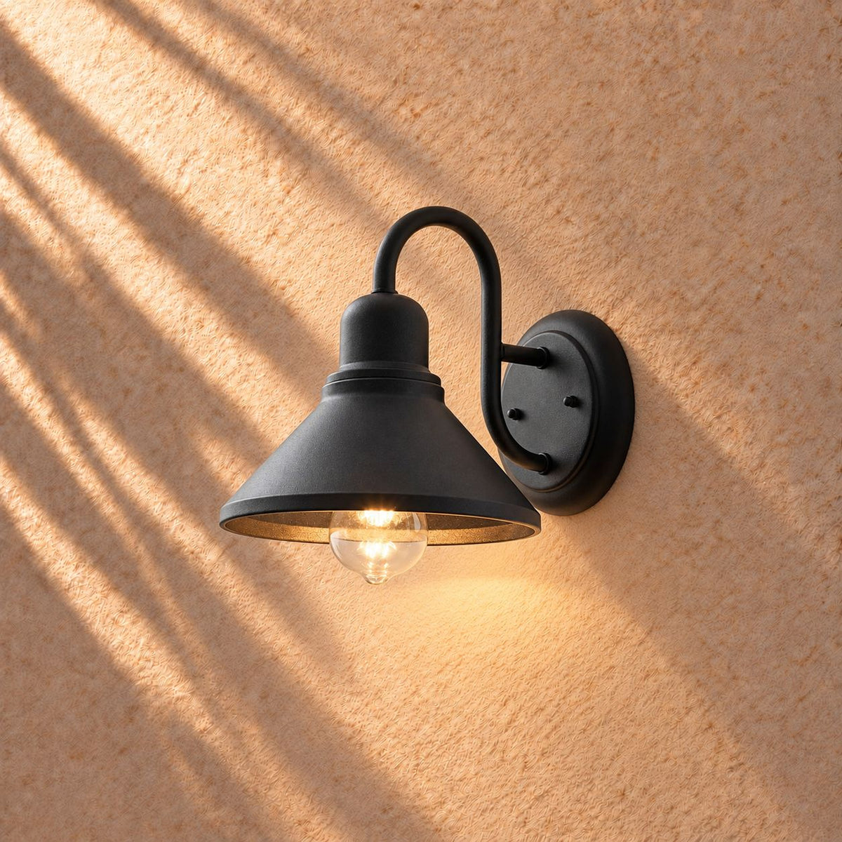 Black Outdoor Wall Light Sconce with Caged Metal Shade and LED Compatibility for Exterior Use