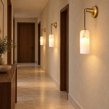 Modern Wall Lamp Wall Mounted Brass Alabaster Shade LED E14 Socket Indoor Lighting