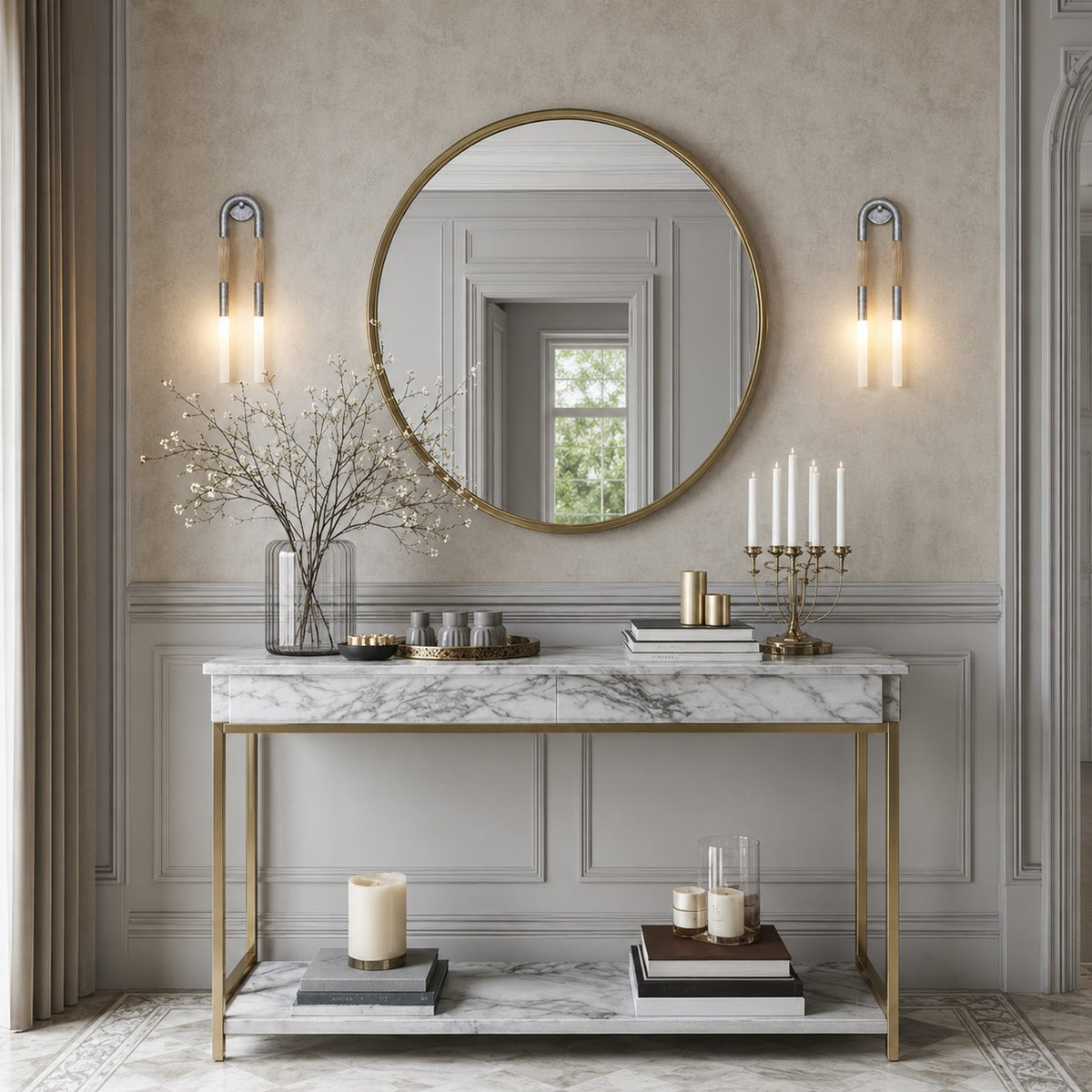 Modern Wall Sconce Wall Mounted Metal Frame Horsehair Shade LED Wall Lighting Fixture