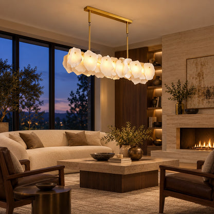 Modern Linear Chandelier Hanging Alabaster Shades Gold Suspension LED Light Fixture